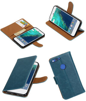 Blauw Pull-Up PU booktype wallet cover hoesje voor Google Pixel XL