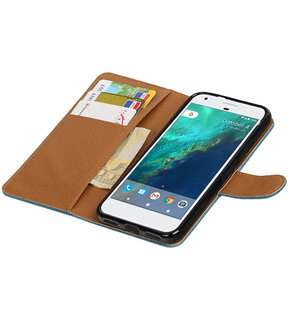 Blauw Pull-Up PU booktype wallet cover hoesje voor Google Pixel XL