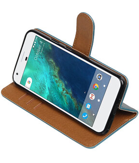 Blauw Pull-Up PU booktype wallet cover hoesje voor Google Pixel XL