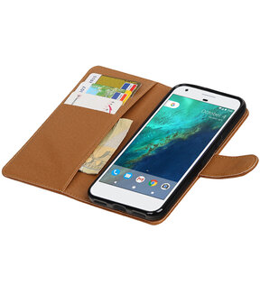 Bruin Pull-Up PU booktype wallet cover hoesje voor Google Pixel XL