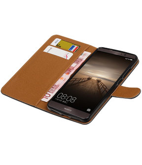 Zwart Pull-Up PU booktype wallet cover hoesje voor Huawei Mate 9
