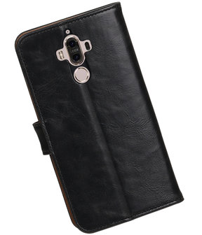 Zwart Pull-Up PU booktype wallet cover hoesje voor Huawei Mate 9