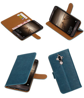 Blauw Pull-Up PU booktype wallet cover hoesje voor Huawei Mate 9