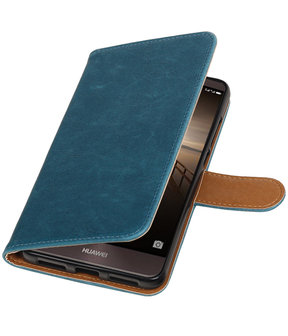 Blauw Pull-Up PU booktype wallet cover hoesje voor Huawei Mate 9