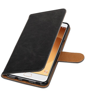 Zwart Pull-Up PU booktype wallet cover hoesje voor Samsung Galaxy C9