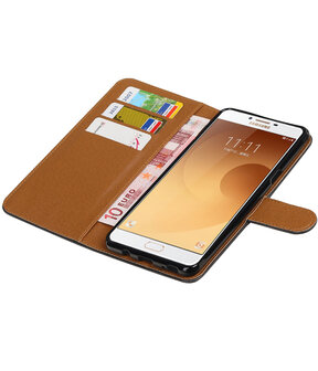 Zwart Pull-Up PU booktype wallet cover hoesje voor Samsung Galaxy C9