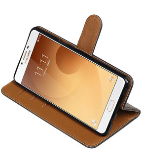 Zwart Pull-Up PU booktype wallet cover hoesje voor Samsung Galaxy C9
