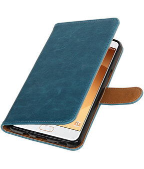 Blauw Pull-Up PU booktype wallet cover hoesje voor Samsung Galaxy C9