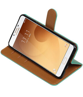 Groen Pull-Up PU booktype wallet cover hoesje voor Samsung Galaxy C9