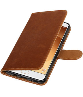 Bruin Pull-Up PU booktype wallet cover hoesje voor Samsung Galaxy C9