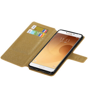 Goud Samsung Galaxy C9 TPU wallet case booktype hoesje HM Book