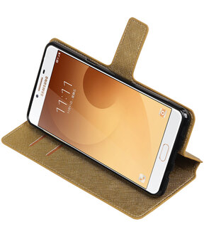 Goud Samsung Galaxy C9 TPU wallet case booktype hoesje HM Book