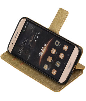 Goud Huawei G8 TPU wallet case booktype hoesje HM Book