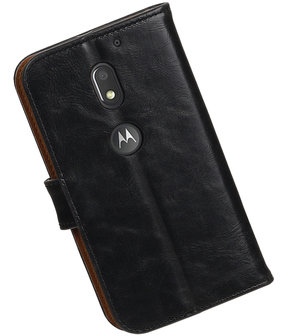 Zwart Pull-Up PU booktype wallet cover hoesje voor Motorola Moto E3