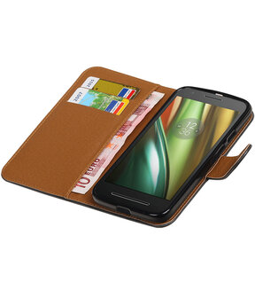 Zwart Pull-Up PU booktype wallet cover hoesje voor Motorola Moto E3