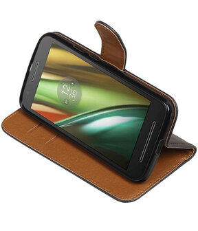 Zwart Pull-Up PU booktype wallet cover hoesje voor Motorola Moto E3