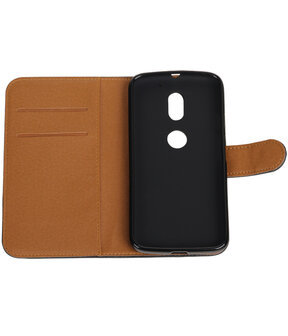 Zwart Pull-Up PU booktype wallet cover hoesje voor Motorola Moto E3