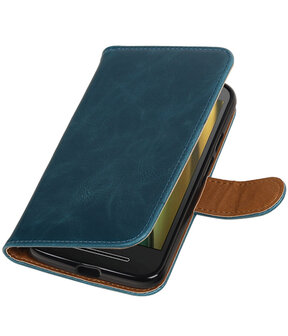 Blauw Pull-Up PU booktype wallet cover hoesje voor Motorola Moto E3