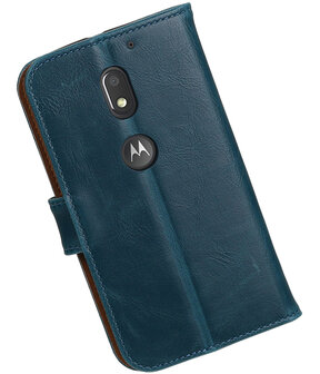 Blauw Pull-Up PU booktype wallet cover hoesje voor Motorola Moto E3
