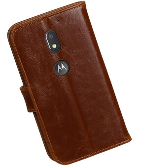 Bruin Pull-Up PU booktype wallet cover hoesje voor Motorola Moto E3