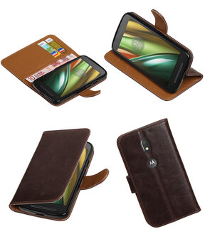 Mocca Pull-Up PU booktype wallet cover hoesje voor Motorola Moto E3