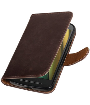 Mocca Pull-Up PU booktype wallet cover hoesje voor Motorola Moto E3