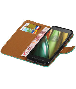 Groen Pull-Up PU booktype wallet cover hoesje voor Motorola Moto E3