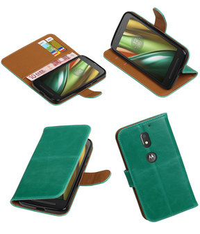 Groen Pull-Up PU booktype wallet cover hoesje voor Motorola Moto E3