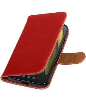 Rood Pull-Up PU booktype wallet cover hoesje voor Motorola Moto E3