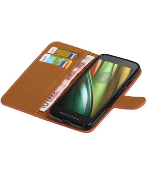 Rood Pull-Up PU booktype wallet cover hoesje voor Motorola Moto E3