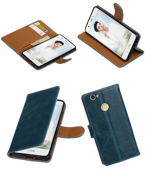Blauw Pull-Up PU booktype wallet cover hoesje voor Huawei Nova