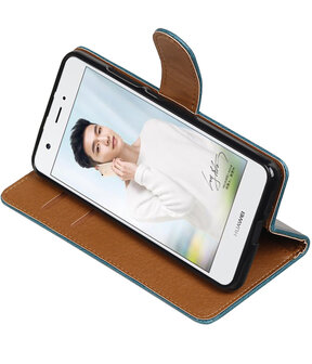 Blauw Pull-Up PU booktype wallet cover hoesje voor Huawei Nova