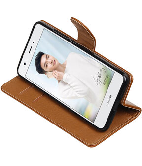 Bruin Pull-Up PU booktype wallet cover hoesje voor Huawei Nova
