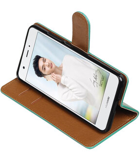 Groen Pull-Up PU booktype wallet cover hoesje voor Huawei Nova