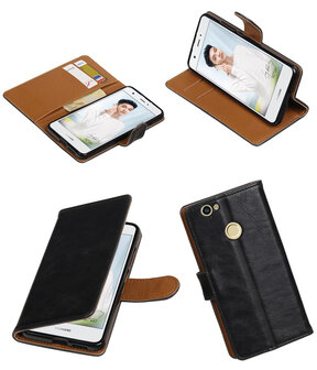 Zwart Pull-Up PU booktype wallet cover hoesje voor Huawei Nova Plus