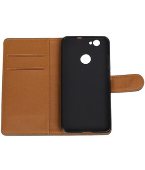 Zwart Pull-Up PU booktype wallet cover hoesje voor Huawei Nova Plus