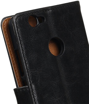 Zwart Pull-Up PU booktype wallet cover hoesje voor Huawei Nova Plus