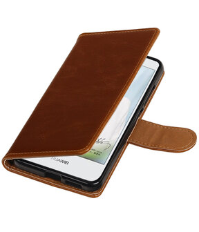 Bruin Pull-Up PU booktype wallet cover hoesje voor Huawei Nova Plus