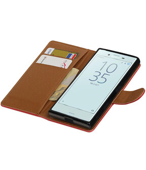 Rood Pull-Up PU booktype wallet cover hoesje voor Sony Xperia X Compact