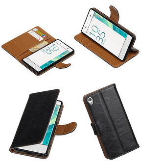 Zwart Pull-Up PU booktype wallet cover hoesje voor Sony Xperia XA