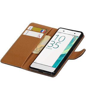 Zwart Pull-Up PU booktype wallet cover hoesje voor Sony Xperia XA