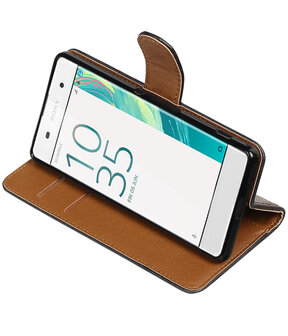 Zwart Pull-Up PU booktype wallet cover hoesje voor Sony Xperia XA