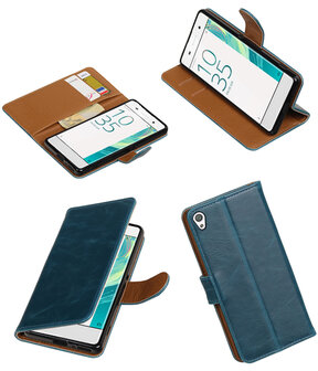 Blauw Pull-Up PU booktype wallet cover hoesje voor Sony Xperia XA