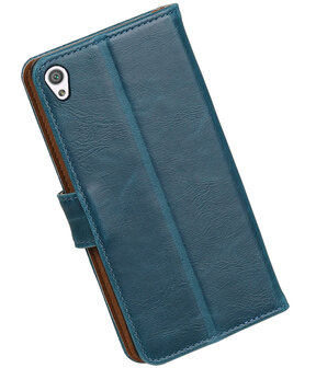 Blauw Pull-Up PU booktype wallet cover hoesje voor Sony Xperia XA