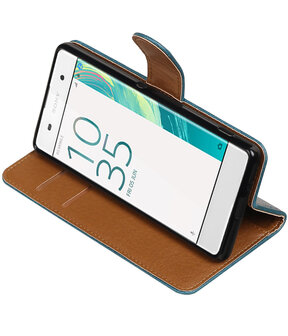 Blauw Pull-Up PU booktype wallet cover hoesje voor Sony Xperia XA