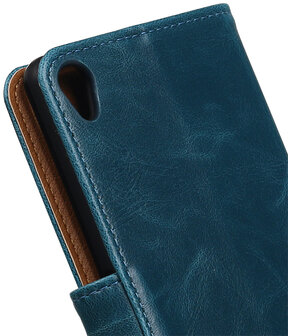 Blauw Pull-Up PU booktype wallet cover hoesje voor Sony Xperia XA