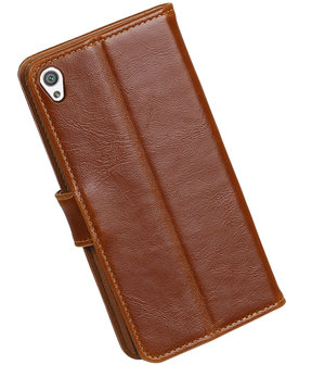 Bruin Pull-Up PU booktype wallet cover hoesje voor Sony Xperia XA