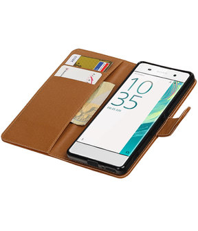 Bruin Pull-Up PU booktype wallet cover hoesje voor Sony Xperia XA