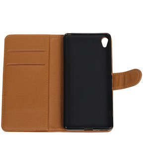 Bruin Pull-Up PU booktype wallet cover hoesje voor Sony Xperia XA