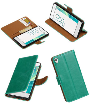 Groen Pull-Up PU booktype wallet cover hoesje voor Sony Xperia XA